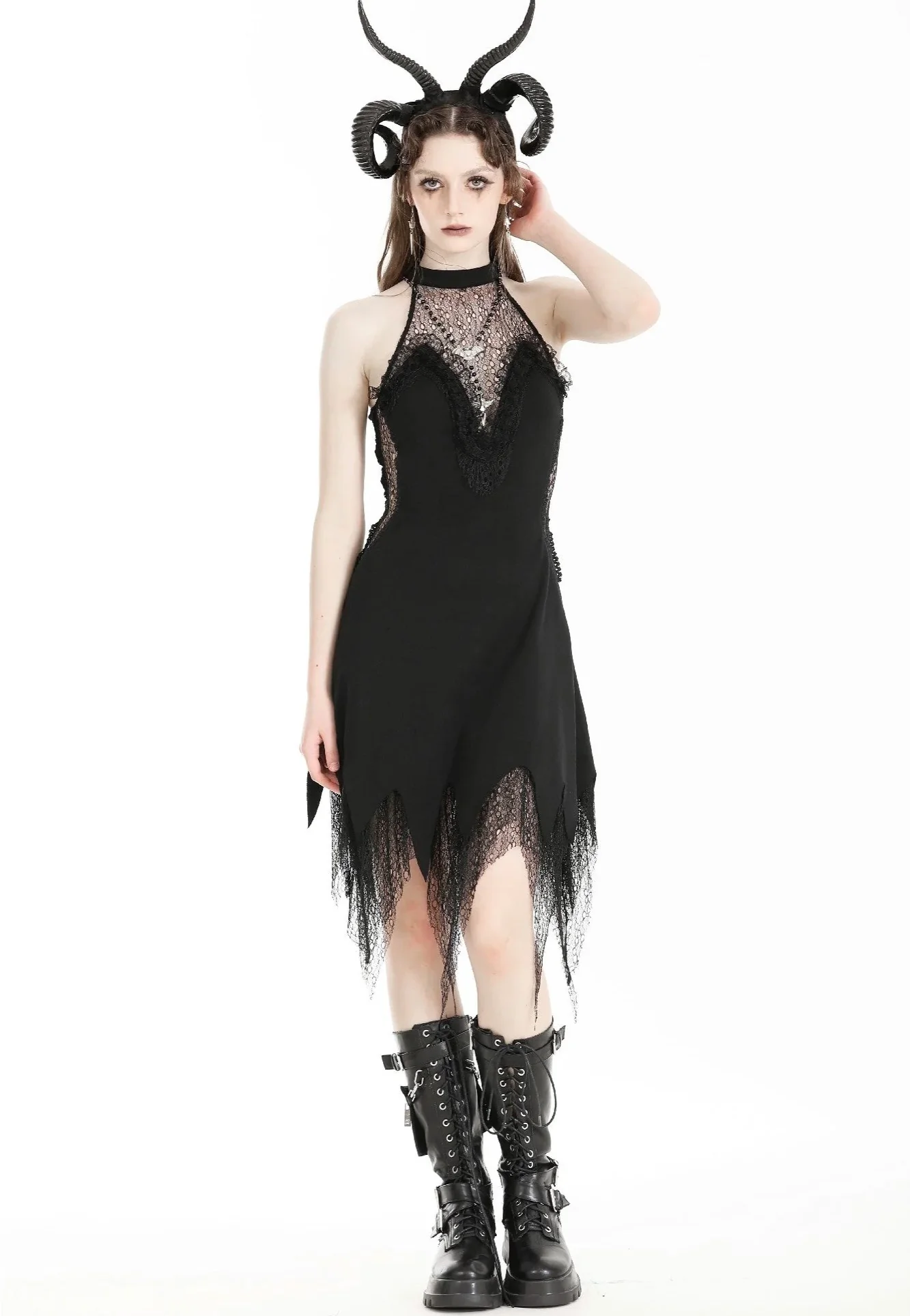 Dark In Love - Devil Sexy Net Deep V Neck Black - Dress - Image 5