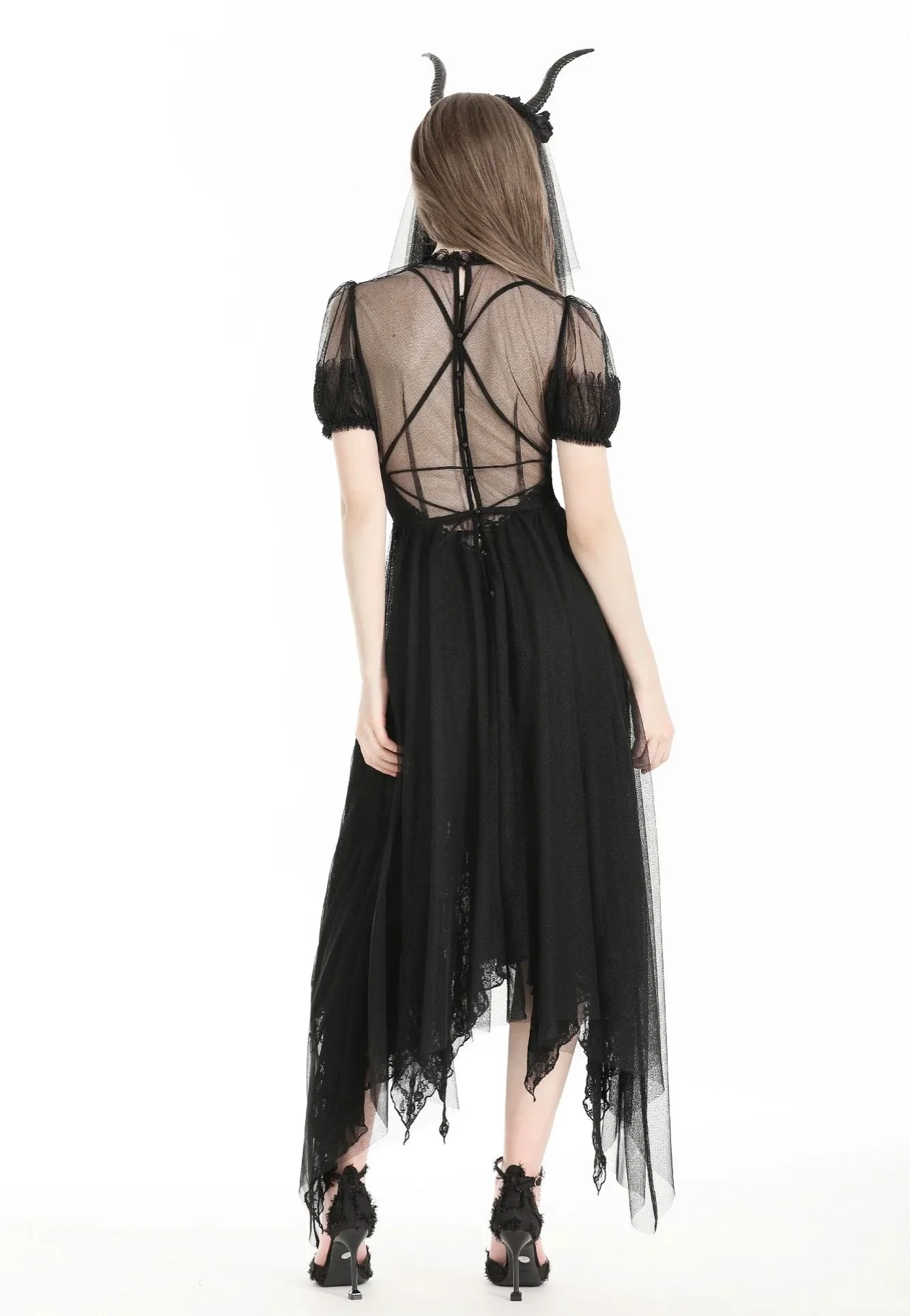 Dark In Love - Gothic Dark Night Elf Winged Mesh Black - Dress - Image 3