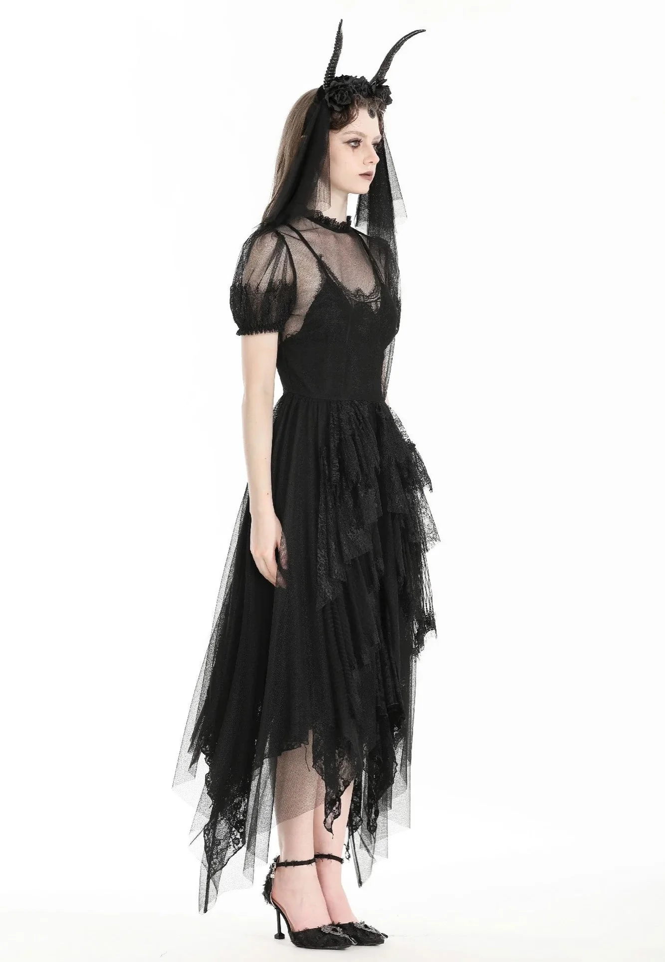 Dark In Love - Gothic Dark Night Elf Winged Mesh Black - Dress - Image 4