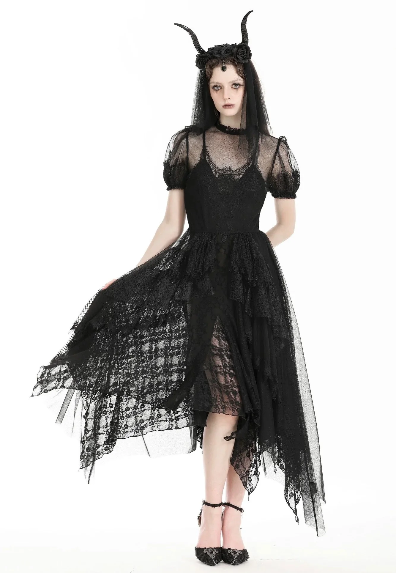 Dark In Love - Gothic Dark Night Elf Winged Mesh Black - Dress - Image 5