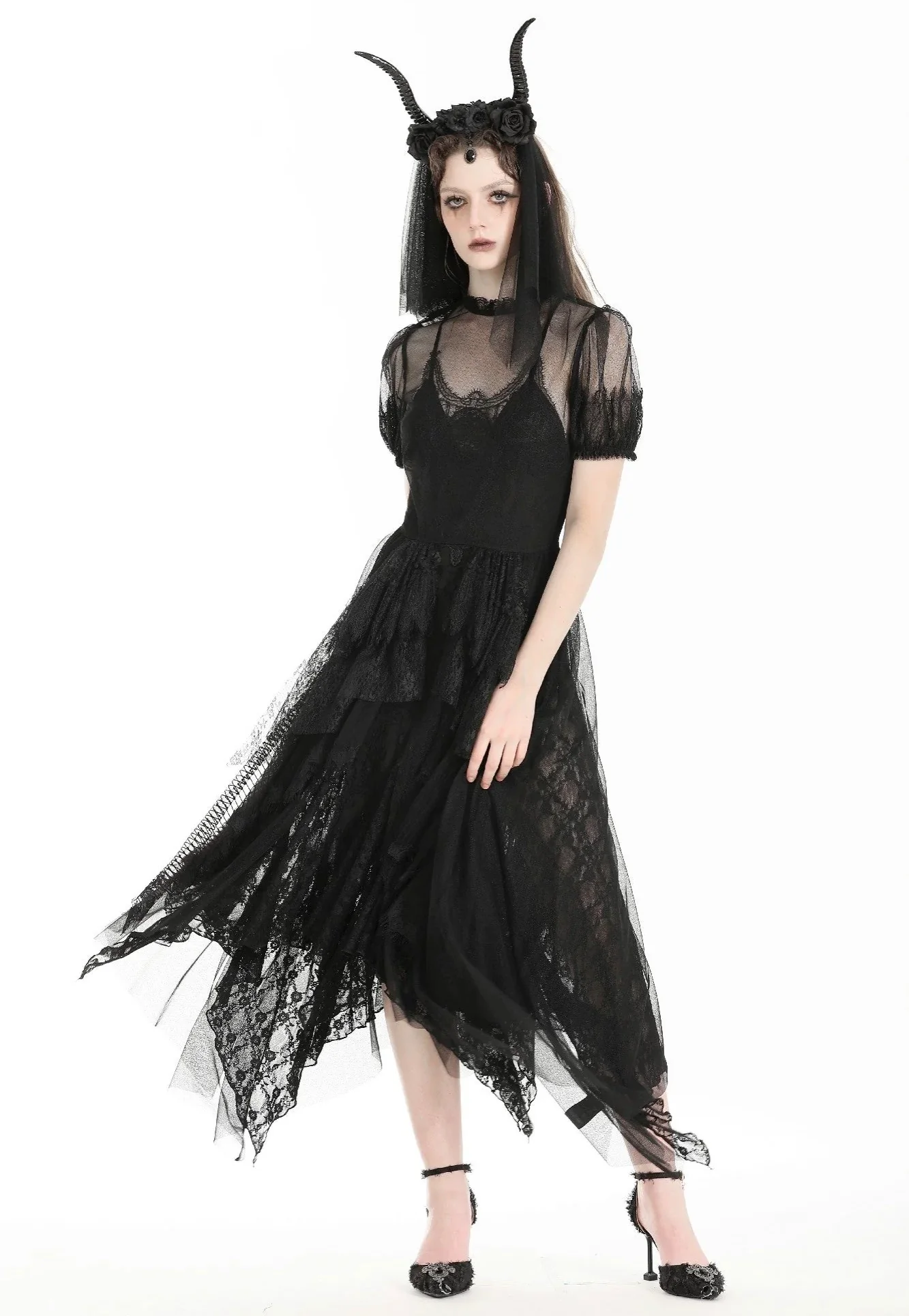 Dark In Love - Gothic Dark Night Elf Winged Mesh Black - Dress - Image 6