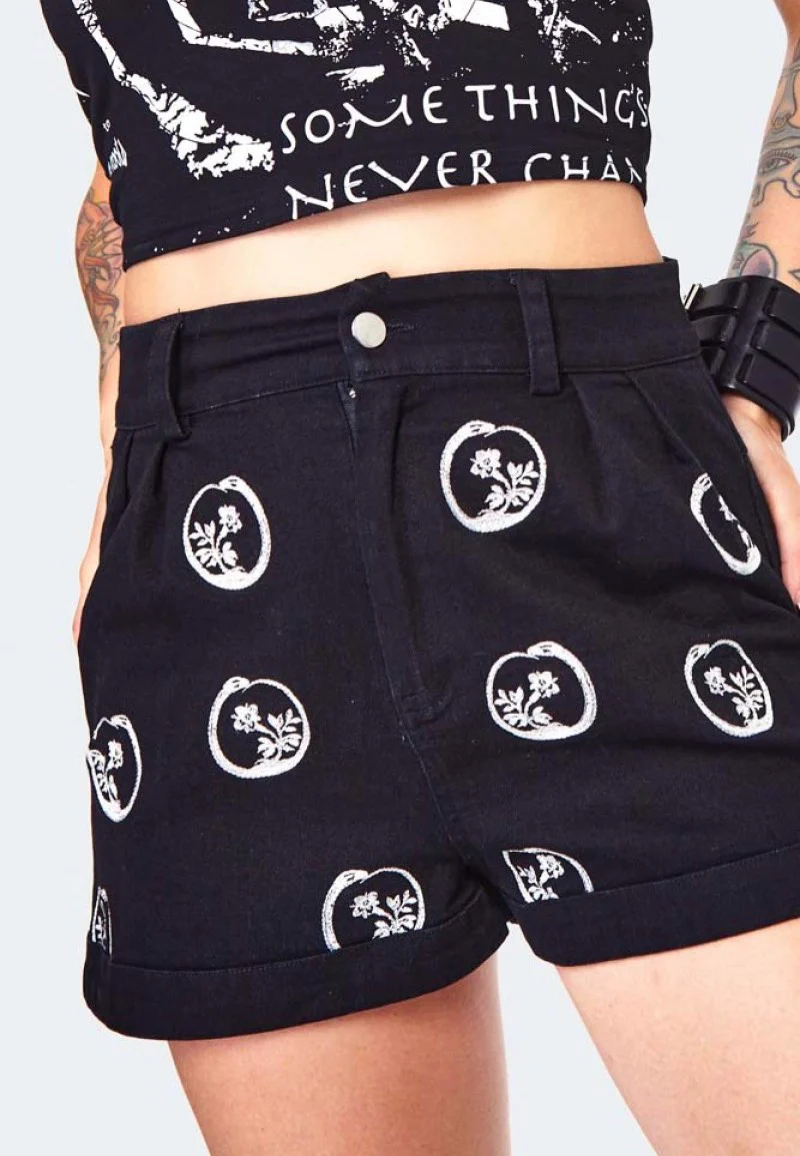 Jawbreaker - Snake Embroidered Denim Black - Shorts - Image 4