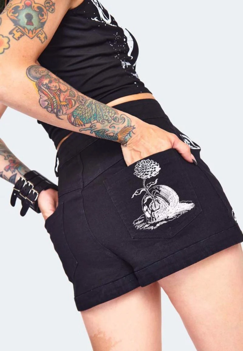 Jawbreaker - Snake Embroidered Denim Black - Shorts - Image 5