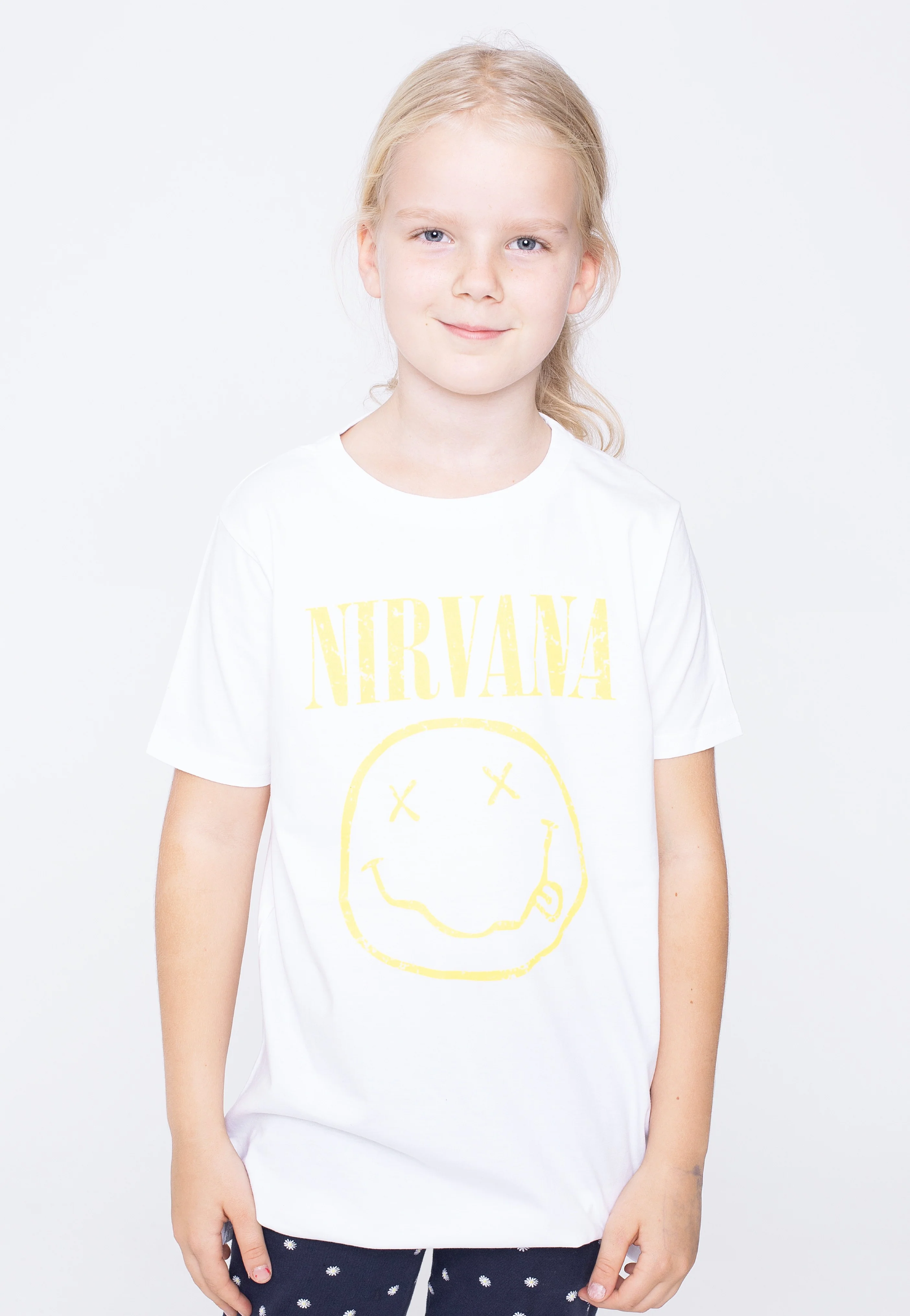 Nirvana - Yellow Happy Face Kids White - T-Shirt - Image 3