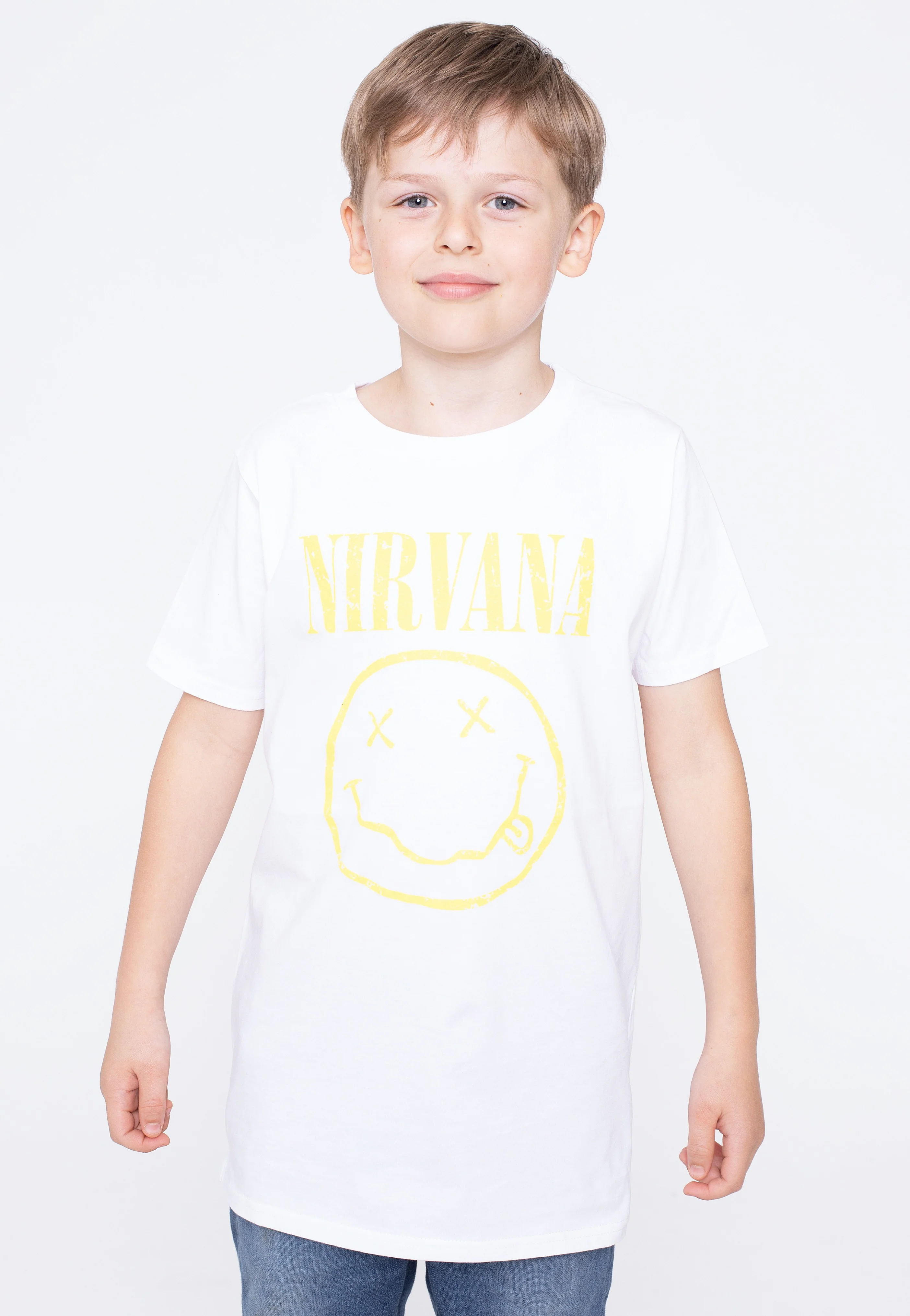 Nirvana - Yellow Happy Face Kids White - T-Shirt - Image 5