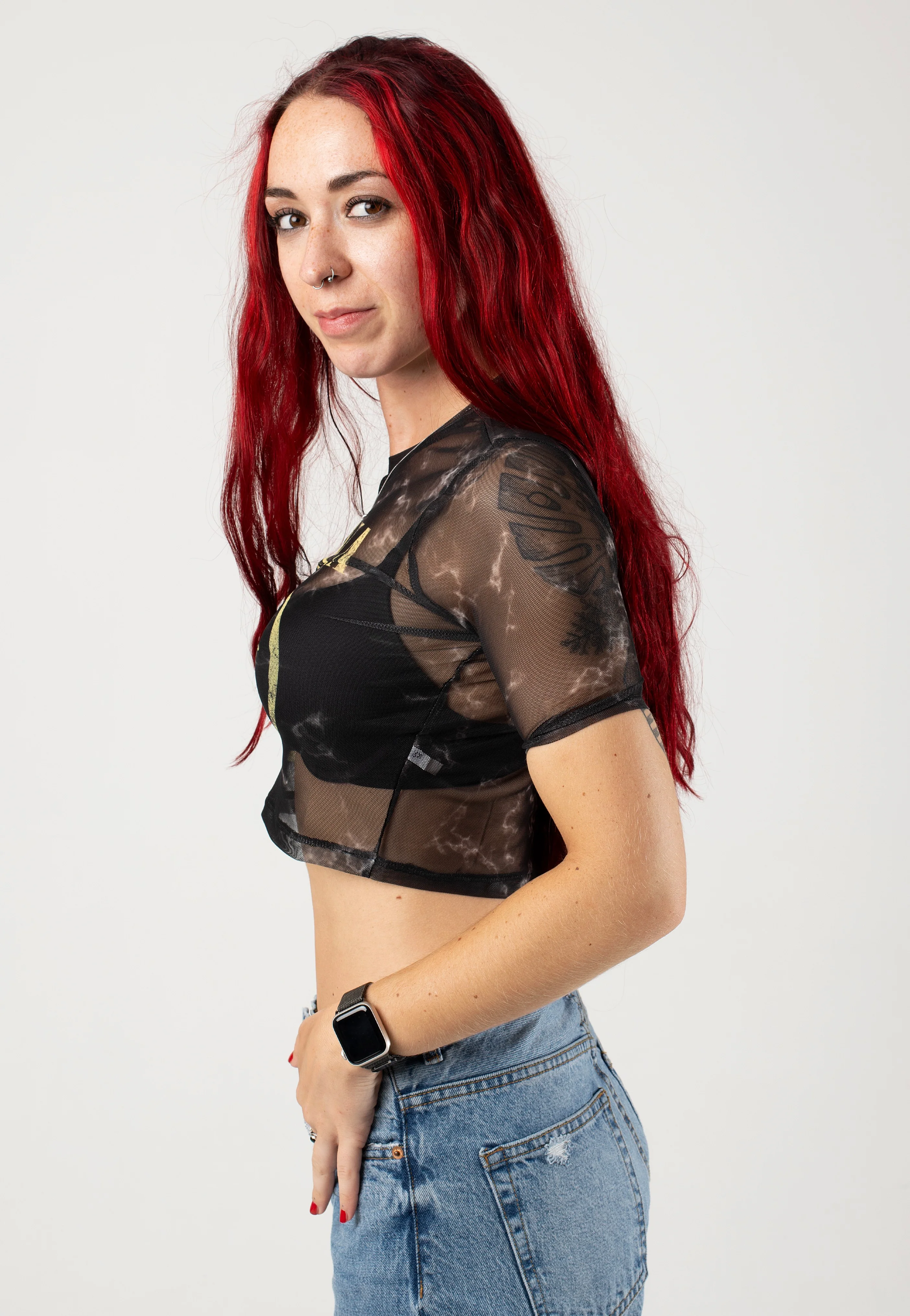 Nirvana - Yellow Happy Face Mesh Cropped - Girly - Image 3