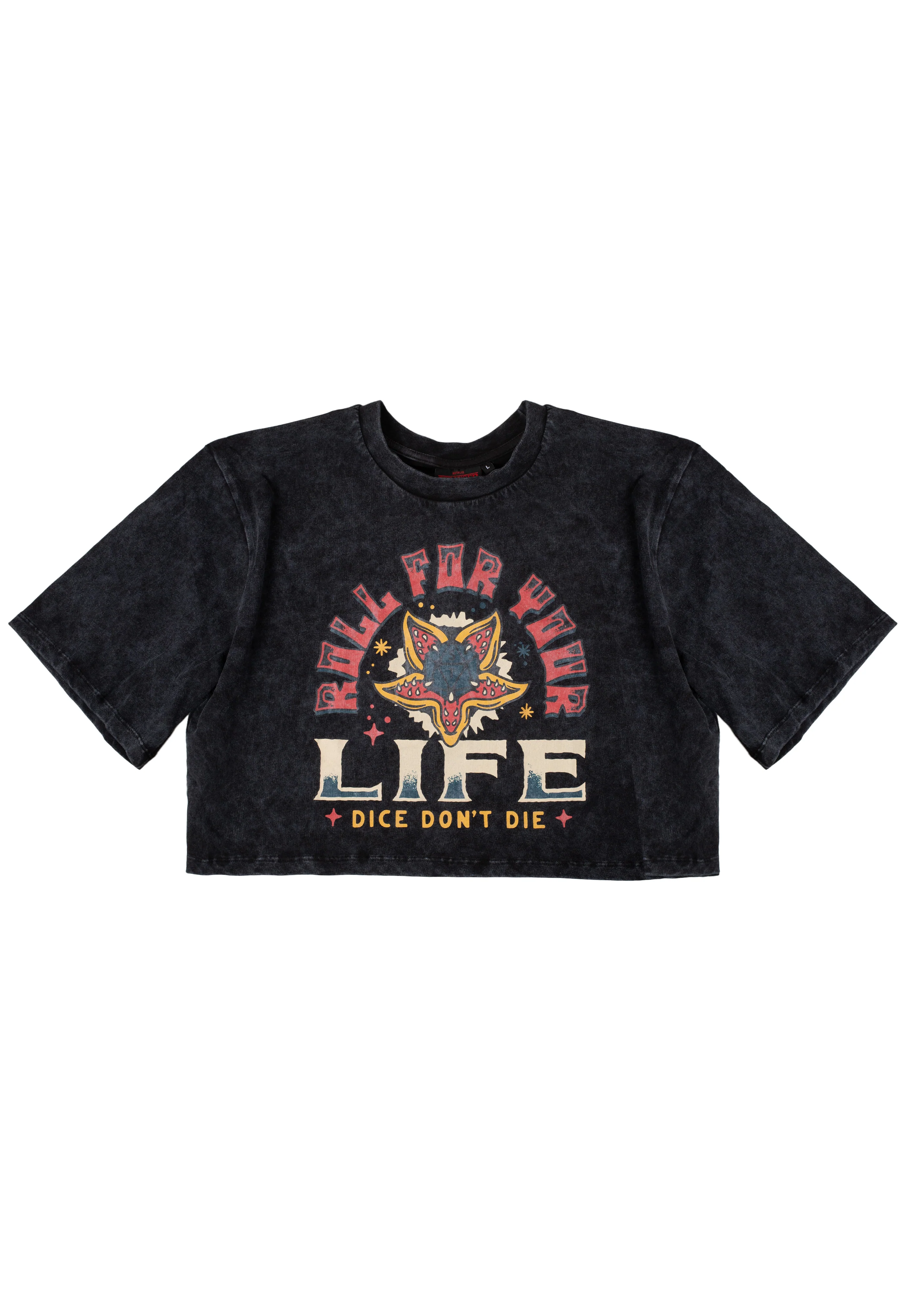 Stranger Things - Hellfire Front Print Cropped Charcoal - T-Shirt - Image 3